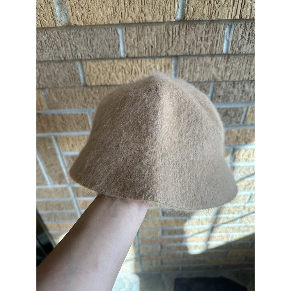 Y2K CC Cheveux Angora Bucket Hat Wide Brim Tan Womens One Size Fur Streetwear